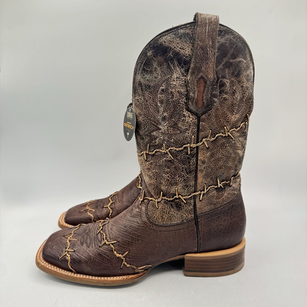 Corral Exotic Ostrich Barbed Wire Boots Men's Size 8.5 D Brown Leather Genuine - Picture 2 of 16